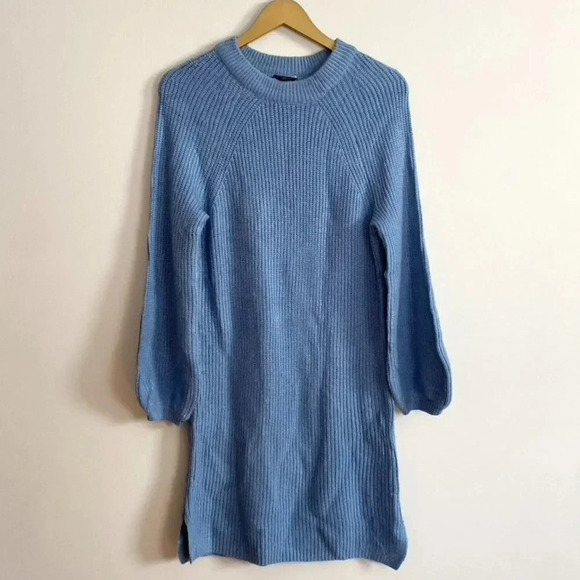 Ann Taylor Blue Wool Blend Balloon Sleeve Sweater Dress - Picture 2 of 13